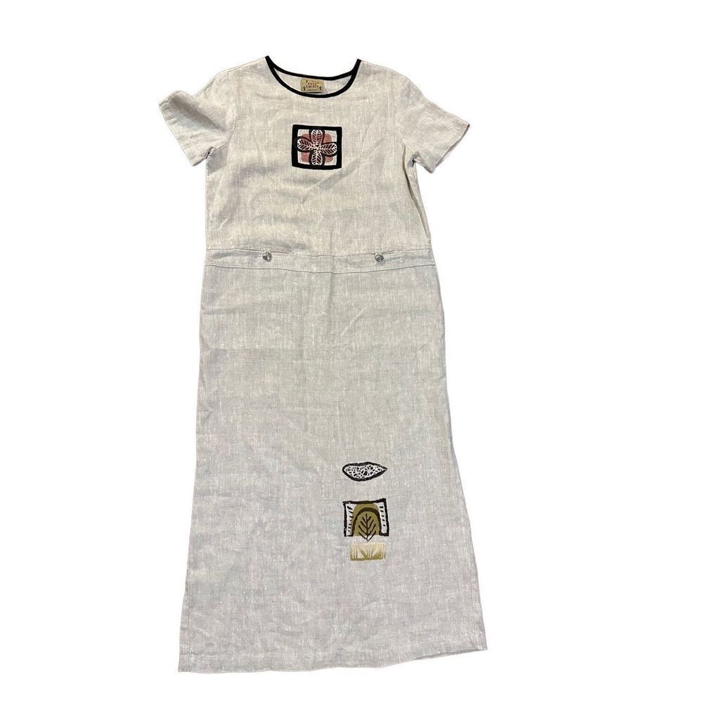 Blue Cactus vintage linen beige minimalist lagenlook maxi dress sz small